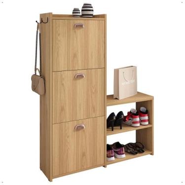 Imagem de Sapateira Vertical 3 Gavetas Banco Prateleira Sapatos Gancho Bolsa Hal