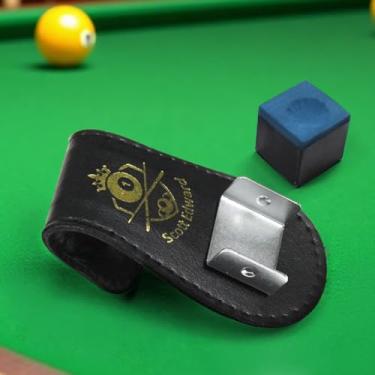 Imagem de Suporte magnético de giz para taco de sinuca com clipe de cinto, suporte de giz de bilhar de couro PU, acessórios portáteis de bilhar com giz (preto pastel)