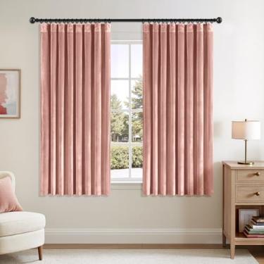 Imagem de ANRODUO Cortinas de veludo rosa claro 113 cm de comprimento, blecaute, isolamento térmico, à prova de som, cortinas de escurecimento de quarto, cortinas de janela plissadas para quarto, sala de estar