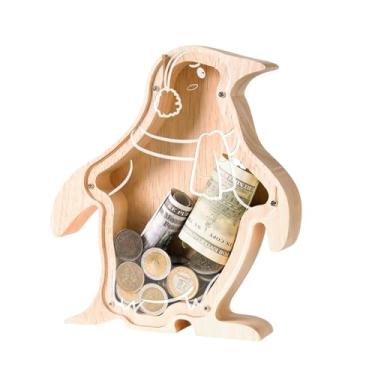 Imagem de Cofrinho de madeira pinguim para crianças, cofrinho fofo, inquebrável, cofrinho para crianças, presente de batismo de aniversário para meninas, meninos, amantes de pinguins, pequeno