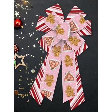 Imagem de Grandes laços de Natal para guirlanda, laços de guirlanda de feliz Natal, laço de serapilheira vermelho rosa laço de fita de artesanato de inverno laço de árvore de homem de gengibre para porta da