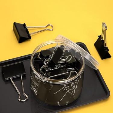 Imagem de 48 clipes de fichário, clipes pretos de 2,5 cm com recipiente, grampos de papel médios para material de escritório escolar em casa, clipe para saco de plástico de papelada