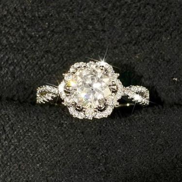 Imagem de Aliança de noivado com estampa de flor oca de zircônia cúbica branca banhada a ouro branco, alianças de compromisso, festas noturnas, presentes de dia dos namorados, alianças de eternidade para