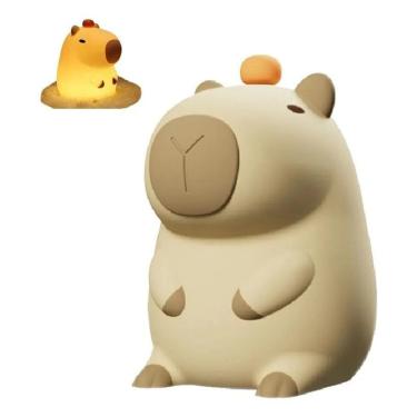Imagem de 2X Luminaria Noturna Infantil Led Bebê Silicone Capivara Aba