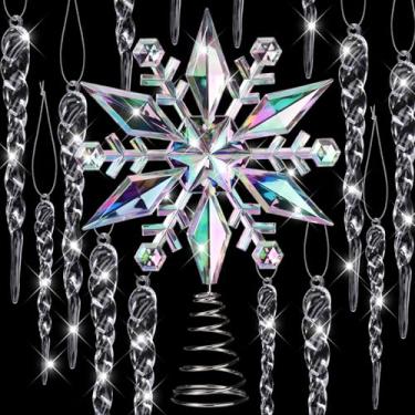 Imagem de Gejoy 37 peças de enfeites de árvore de Natal de cristal – enfeite de árvore de floco de neve iridescente de Natal de acrílico transparente para pendurar no gelo para decoração de férias de inverno