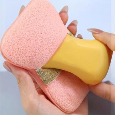 Imagem de Esponja de banho preenchida com sabão com espuma rica, esfoliante corporal ultramacio para esfoliação suave, esponja de limpeza multifuncional para chuveiro e banho (rosa)