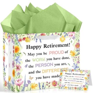 Imagem de LUUFILx Bolsa de presente de aposentadoria para homens mulheres grande aposentadoria feliz com cartão de papel de embrulho The Legned Has Bolsa de presente aposentada para escritório, colega de