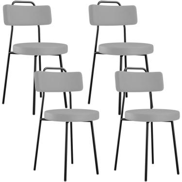 Imagem de Kit 04 Cadeiras Decorativas Estofada Para Sala De Jantar Barcelona L02 Facto Cinza - Lyam Decor