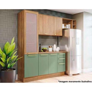 Imagem de Cozinha Completa Botanic 5 Peças (2 Armários + 1 Balcão + 1 Paneleiro + 1 Complemento) M654 Nogueira-verde Oliva - Kappesberg