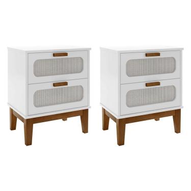 Imagem de Kit 2mesas De Cabeceira Santorini 2 Gavetas 45 Cm Branco - Branco