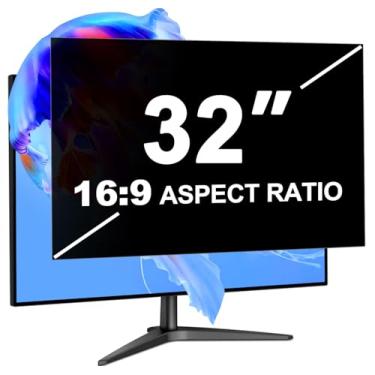 Imagem de LUSA DESIGN Tela de privacidade de 32 polegadas para monitor de computador, proporção de 16:9, proteção para os olhos, proteção contra brilho de luz azul, blackout preto removível de 81 cm, filtro