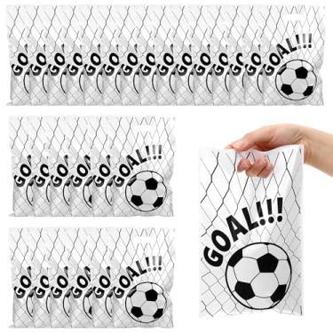 Imagem de MBAIYO 50 peças de sacos de guloseimas de futebol, sacos de lanche de futebol com alças, bolsa de presente de futebol para lanches de equipe, doces, decorações de festa de futebol, lembrancinhas de