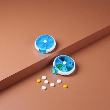 Imagem de Caixa de comprimidos removível de 7 grades, abertura e fechamento tipo prensa rotativa, mini caixa de armazenamento portátil, caixa de armazenamento e embalagem de medicamentos para viagem e casa