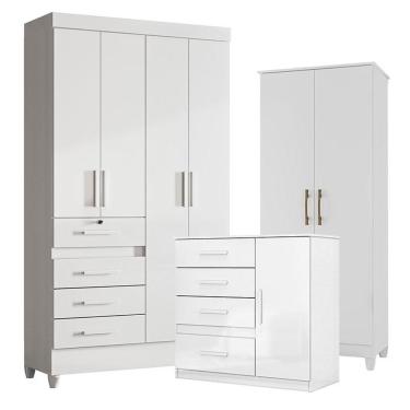 Imagem de Guarda Roupa Infantil Sobral Com Cômoda Vênus E Armário Multiuso Jade Branco Brilho - Moval