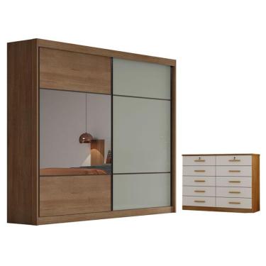 Imagem de Guarda Roupa Casal Belmonte Com Espelho E Gaveteiro Milão Com Chave Cumaru 25 Fendi - Novo Horizonte