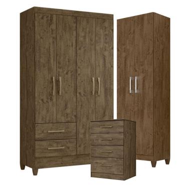 Imagem de Guarda Roupa Solteiro Chile Com Cômoda Ms913 E Armário Multiuso New íris Castanho Wood - Moval