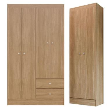 Imagem de Guarda Roupa Solteiro Versa 4 Portas Com Armário Multiuso Aura Freijó Fosco - Kits Paraná