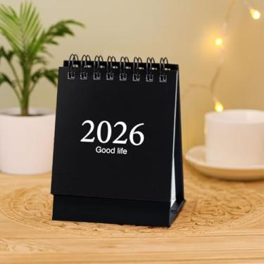 Imagem de Mini calendário de mesa 2025-2026 - calendário mensal pequeno com papel grosso, adesivos para casa/escritório, funciona de julho de 2025 a dezembro de 2026, preto