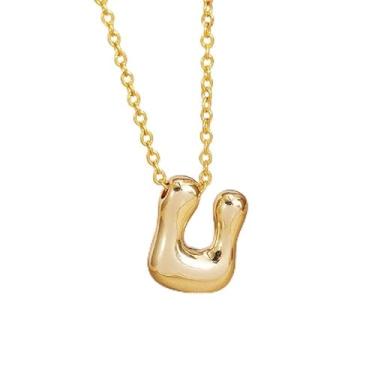 Imagem de 1 colar de letra A-Z com acabamento brilhante banhado a prata para mulheres, joia fina, presente para mamãe, 45+5cm, Cobre, Sem Pedra Preciosa