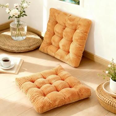 Imagem de zen shi fu Conjunto de 2 almofadas de meditação de espuma viscoelástica para adultos sentados, almofadas de assento grandes quadradas espessas para ioga, sala de estar tatami (2, laranja)