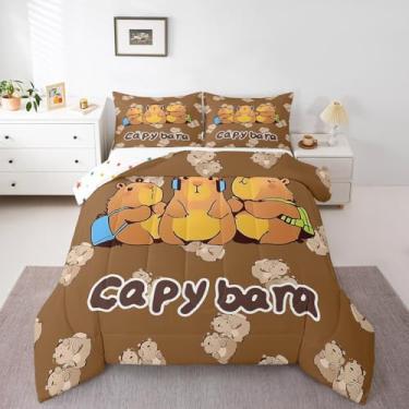 Imagem de Erosebridal Jogo de edredom kawaii, solteiro, com estampa de animais selvagens, tema safári selvagem, animais selvagens, para crianças, meninas, meninos, natureza, safári selvagem, com estampa de