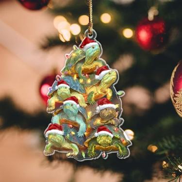 Imagem de Enfeite de Natal de tartaruga aquática, animal de aquário (plano 2D) Ornamento de acrílico de 9,5 cm, presente para amantes de tartarugas aquáticas, amadores de aquário, enfeite de Natal para mulheres