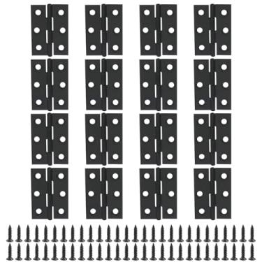 Imagem de BokWin Pacote com 16 dobradiças pequenas de 5 cm dobradiças dobráveis de aço inoxidável preto com 96 peças de parafusos para caixas de madeira DIY, móveis, projetos de artesanato em madeira