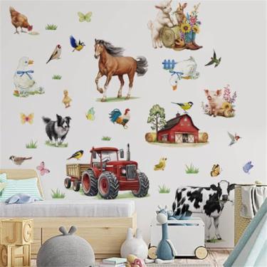 Imagem de WALLMEII Adesivos de parede animais de fazenda celeiro trator vacas cavalos ovelhas cão porco patos adesivos de parede bebê berçário crianças quarto sala de estar decoração de parede