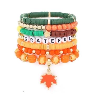Imagem de Pulseiras de argila macia de ação de graças com contas de liga Y2K, pulseiras femininas de acrílico, empilhável, contas, heishi, elástico, abóbora, peru, berloque, joia de festa, presente, 0.1