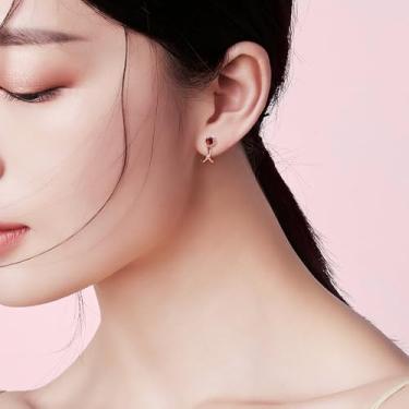 Imagem de Brincos de pressão para mulheres, pedra do mês de novembro, hipoalergênicos, não perfurados, sem dor, Medium, Cobre, Cria granada