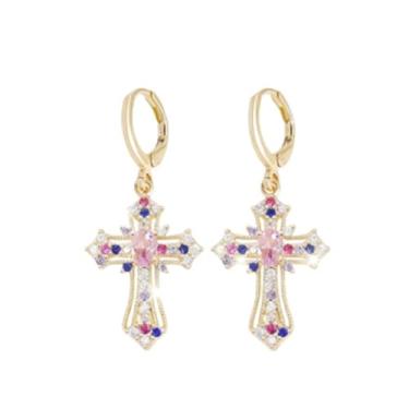 Imagem de Brincos de ouro femininos modernos de zircônia cúbica cruzada, brincos hipoalergênicos, acessórios de moda, joias, presentes, Medium, Metal, Sem pedra preciosa