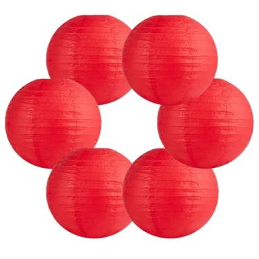 Imagem de 6 peças chinesas japonesas vermelhas redondas penduradas lanternas de papel decorativas de 25,44 cm decoração para aniversário asiático Hibachi casamento ano novo lunar noivado decoração de chá de