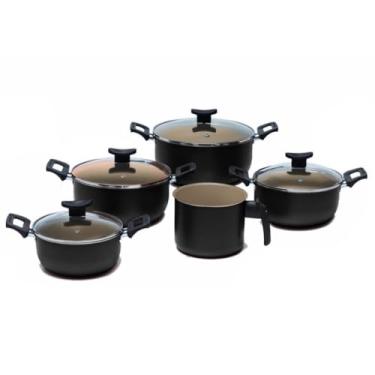 Imagem de Conjunto Panela Caçarolas 5 Peças Caneco Qualidade Premium(PRETO E BEGE)