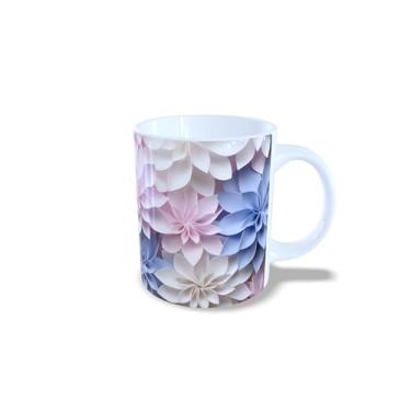 Imagem de Caneca de Cerâmica com Estampa Floral 3D, Branca, 325ml, Design Moderno com Flores Coloridas (14138)