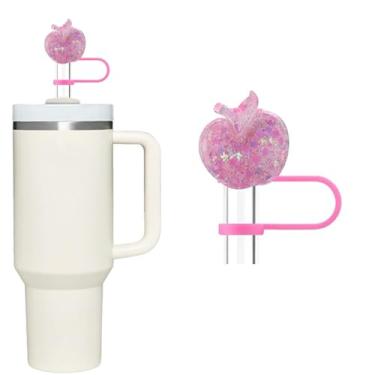 Imagem de Tampa de palha de resinas brilhantes rosa para copos Stanley 40 e 850 g, acessórios de topo de canudo fofos reutilizáveis de 10 mm, tampas de ponta de canudo reutilizáveis portáteis