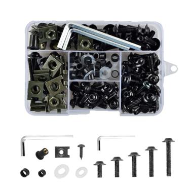 Imagem de Alieemo Kit de parafusos de carenagem de motocicleta de 177 peças, conjunto de clipes de porca de parafusos de fixação M5 M6, parafusos de para-brisa de motocicleta de alumínio, kits de montagem