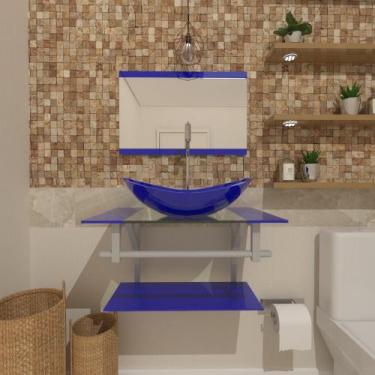 Imagem de Gabinete de vidro para banheiro 40cm ac cuba oval azul escuro - Cubas 