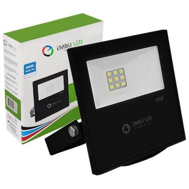 Imagem de Refletor Led Cob Preto 10W Bivolt Branco Frio Ip65 - EMBULED, 110V/220
