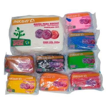 Imagem de Massa para Biscuit Natural OU Branco 900g + 8 Cores de 85g - Inkway, B