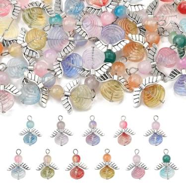 Imagem de KitBeads 30 peças de pingentes de anjo de vidro aleatórios fofos de asa de fada pingentes de concha para pulseira faça você mesmo, colar, joias, suprimentos de artesanato
