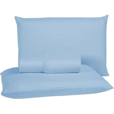 Imagem de Jogo de Lençol Queen Premium, 100% Algodão, 400 Fios, 3 Peças com Elástico, Cinza (AZUL)