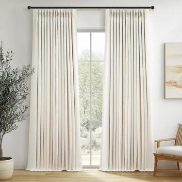 Imagem de Brich Cortinas longas de linho de 2,38 cm para quarto, cortinas à prova de som plissadas com isolamento térmico, cortinas decorativas de aveia forradas para casa de fazenda, conjunto de 2 painéis para