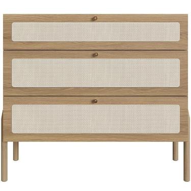 Imagem de Cômoda Com 03 Gavetas Para Quarto Closet Pés Madeira Moss A03 Hanover Roble