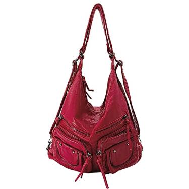 Imagem de Bolsa de ombro feminina grande Hobo Bolsas Tote Bags Crossbody Mochila, vermelho, L