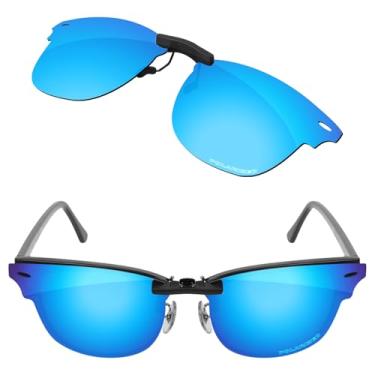 Imagem de Firtox Clipes de óculos de sol polarizados para Ray-Ban Clubmaster RB3016 (RX3016) 51X21, proteja seus olhos para homens e mulheres - Azul gelo