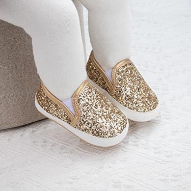 Imagem de Tênis para bebês meninos e meninas com sola macia, antiderrapante, leve, pré-andador para berço, A01/dourado, 12-18 Months Toddler