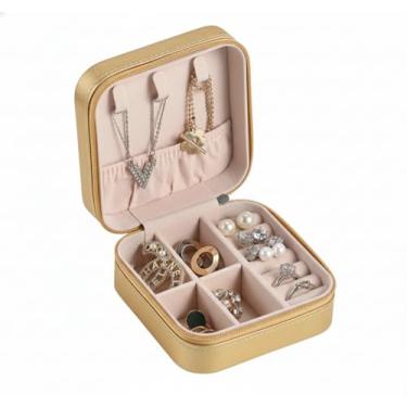Imagem de Porta Joias de Viagem com Ziper Divisorias Ganchos para Colares e Aneleira Compacto (dourado)