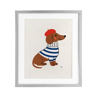 Imagem de Stupell Industries Dachshund francês em boina impressão emoldurada preta sob vidro, design por Jessica Beck, 21 x 17