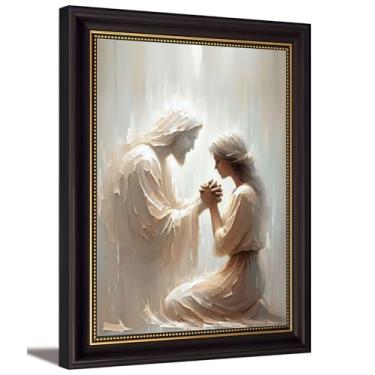 Imagem de Arte de parede em tela de oração de Jesus e mulher em marrom escuro Jesus cura a mulher Decoração de parede Imagem Cristo está com você Impressão de pôster para sala de estar, quarto, igreja