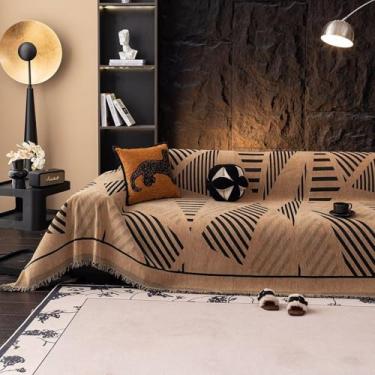 Imagem de VClife Capa de sofá Boho seccional lavável, capa de sofá para sofá de animais de estimação versátil café geometria preta para sofá em forma de L - capa antiderrapante para sofá para cachorro 180 x 299